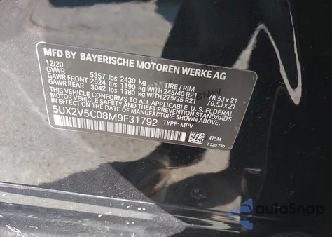 2021 BMW X4 M40I z USA, uszkodzony, nr VIN 5UX2V5C08M9F31792